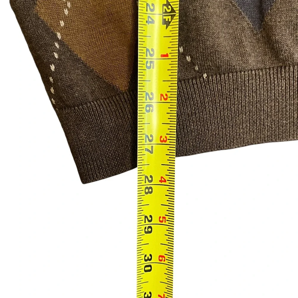 Claiborne Mens V Neck Argyle Sweater Brown Tan XL Cotton Classic Academia Preppy